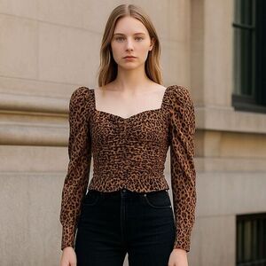 Missguided Mesh Ruched Front Milkmaid Leopard Print‎ size US 6 Lined Mob Wife